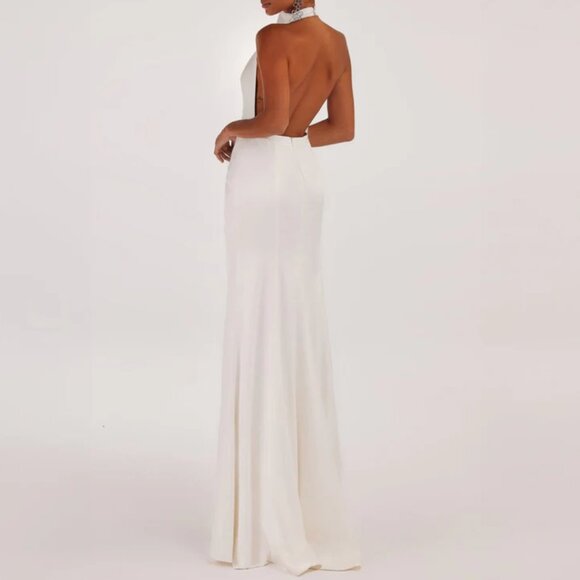 Milla White Mock Neck Sleeveless Low Slit Dress - Picture 6 of 16